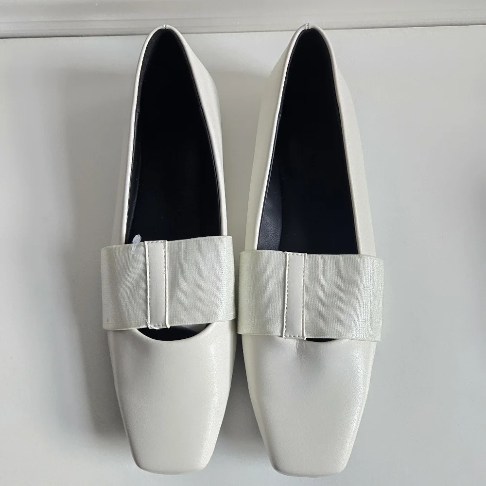 New WeWoreWhat Strap Ballet Vegan Leather Removable Strap Ivory Flats 38 EU/8 US